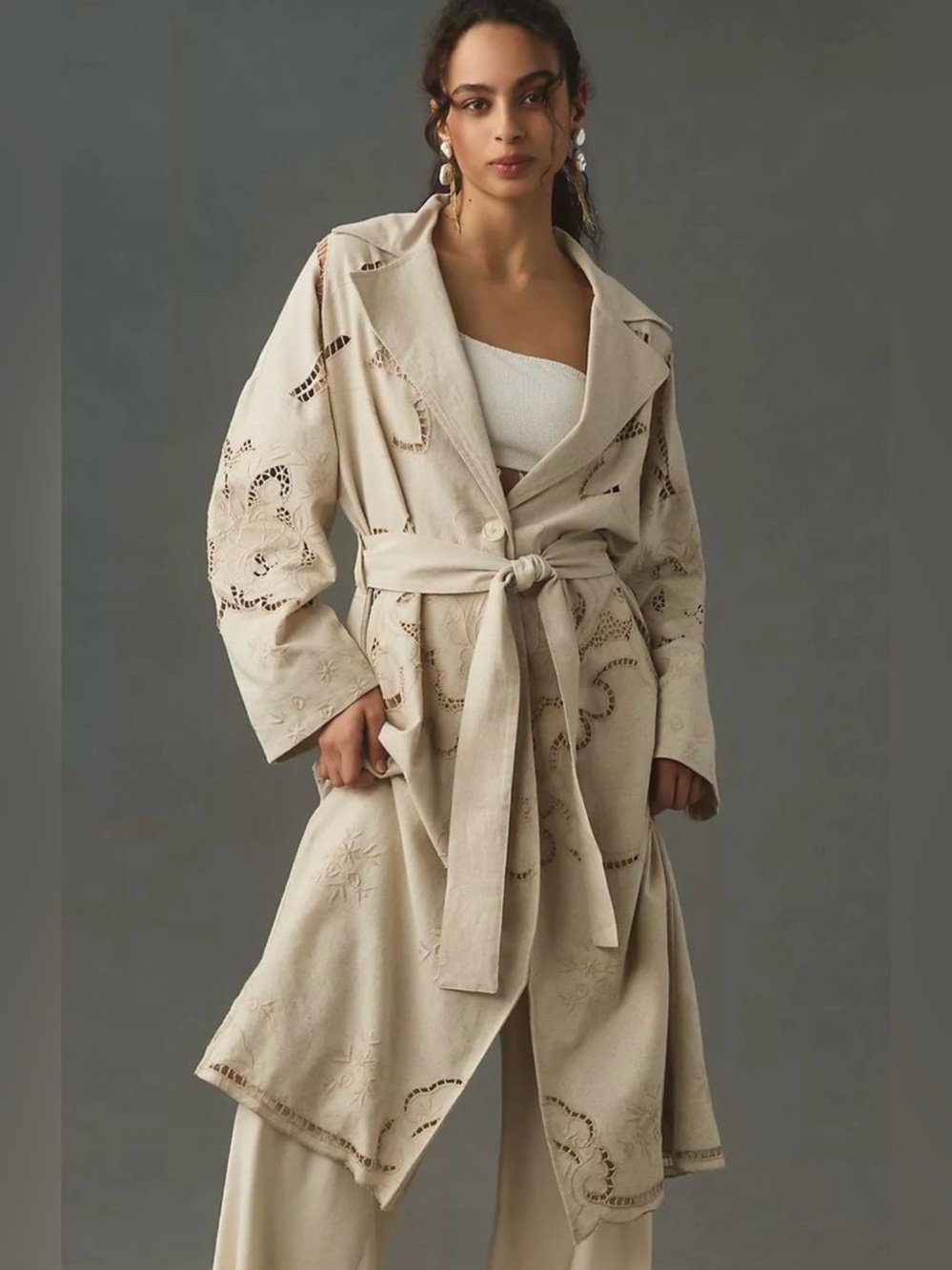 Avec Les Fille Cutwork Cotton/Linen Trench Coat